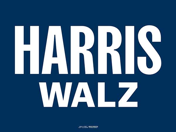 Harris Walz dark blue campaign sign for sale.